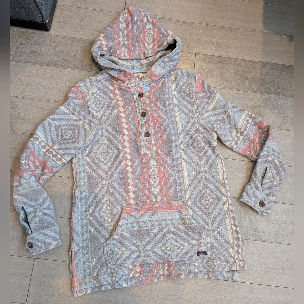 Faherty Pacific Poncho Hoodie Aztec Pattern Size XS